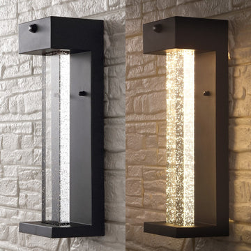 Miranda 5.13" Modern Industrial Iron/Glass Seeded Glass with Dusk-to-Dawn Sensor Integrated LED Outdoor Sconce - JONATHAN Y